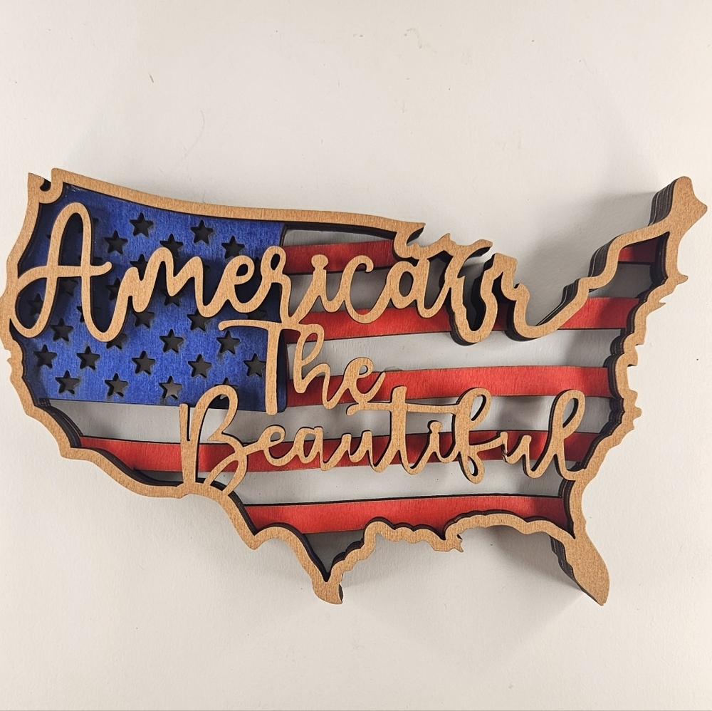 America The Beautiful Map 3d Laser Cut Layered Wooden Sign